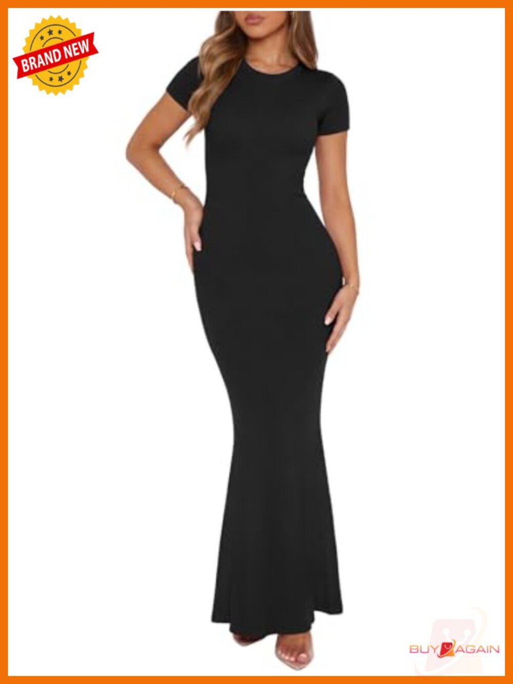 Women's Ribbed Modal Maxi Dress Short Sleeve Mermaid Bodycon Lounge Dress